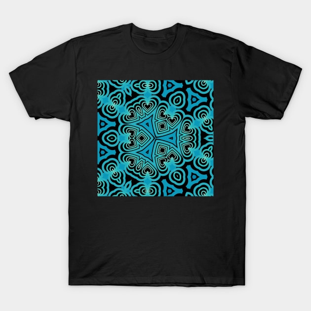 Kaleidoscope Blue Green Heart Pattern T-Shirt by Peaceful Space AS